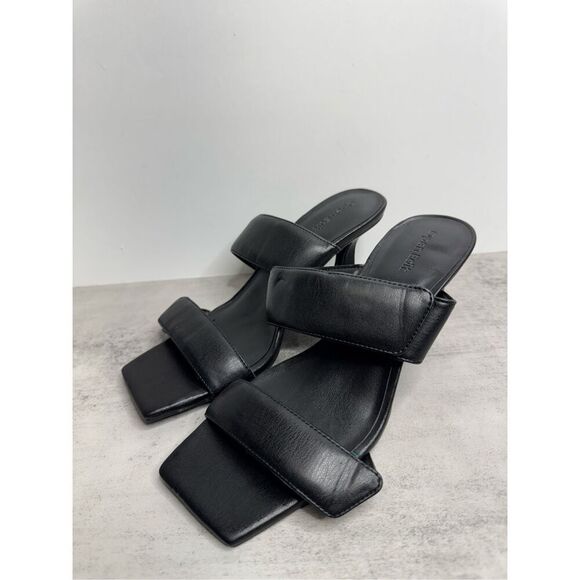 Open Edit Sandals Size 5.5 Qarly Heeled Black Open Square Toe Slip On Heels - Picture 2 of 8